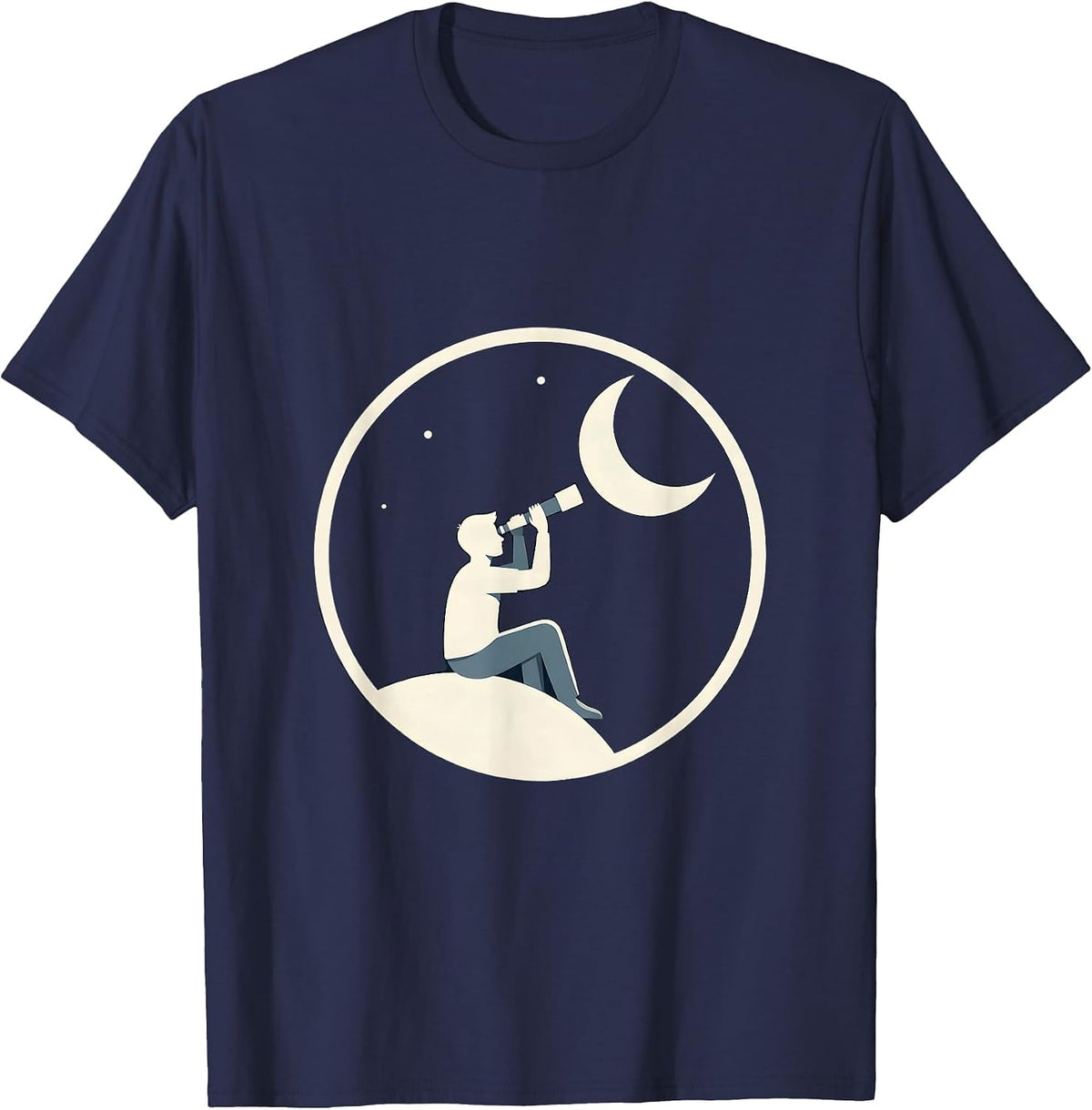 Men's Stargazing Telescope Night Sky Astronomy Design T-Shirt - Navy Blue