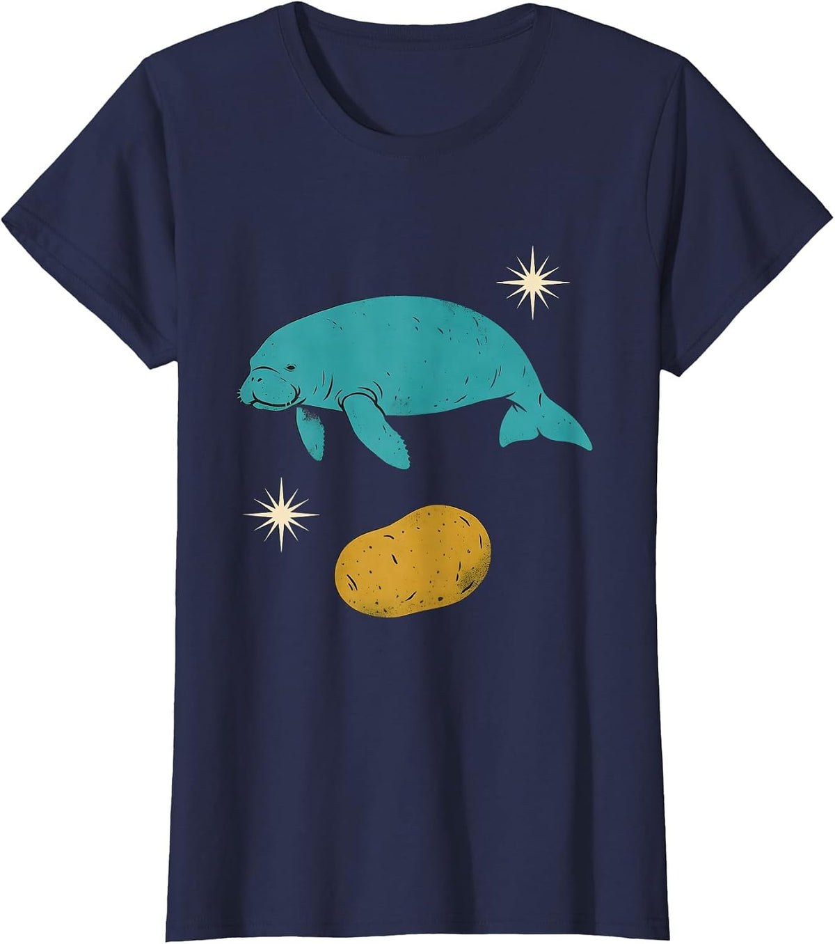 Women's Floaty Potato Manatee Sea Cow Midcentury Modern T-Shirt - Navy Blue