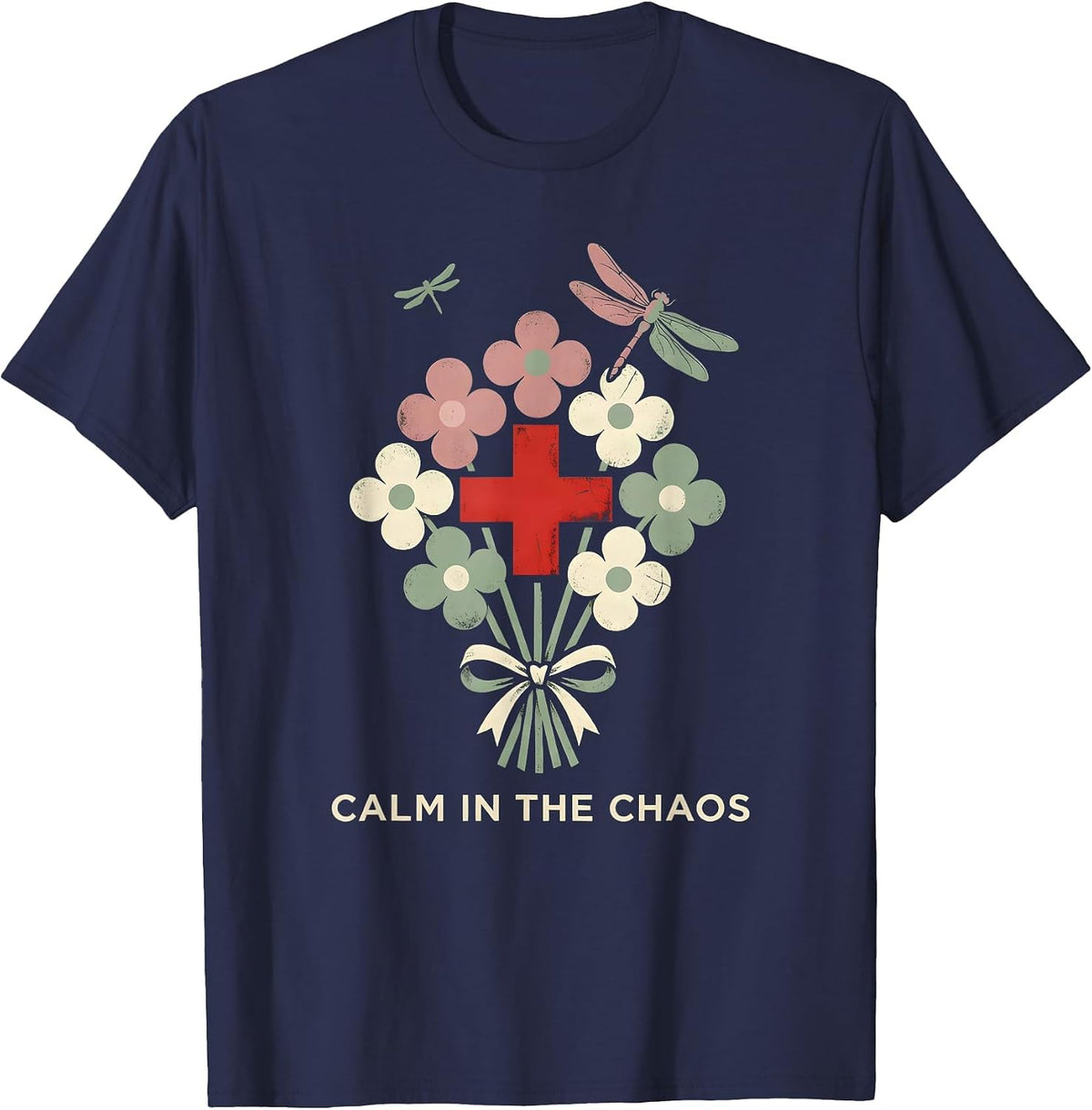 Men's School Nurse Calm in the Chaos Design T-Shirt - Navy Blue