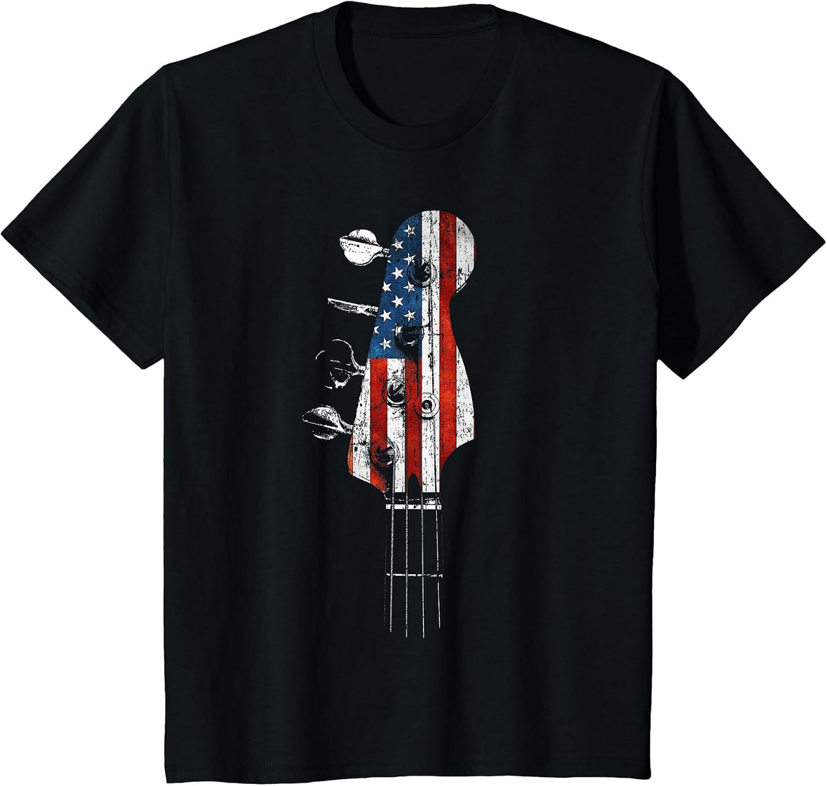 Bass Guitar Headstock USA Flag for Bassist and Bass Player T-Shirt - Black