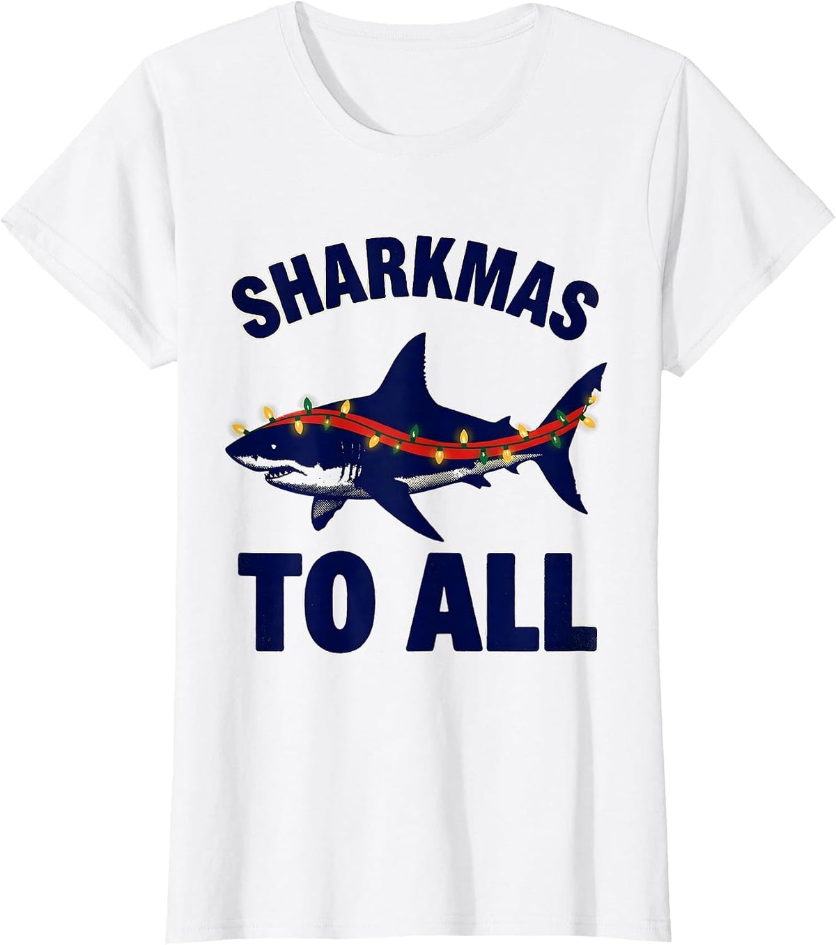 Women's Sharkmas To All Screenprint Poster Shark Lover Christmas T-Shirt - White