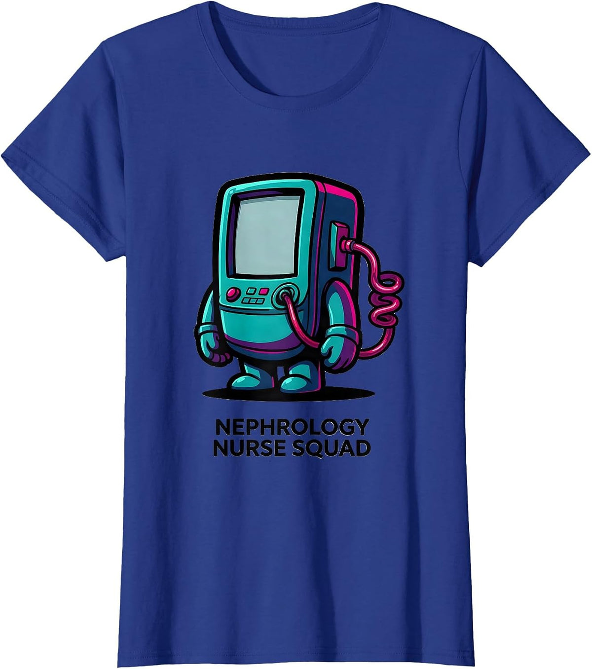 Women's Nephrology Nurse Squad Cartoon Dialysis Machine Humor T-Shirt - Royal Blue