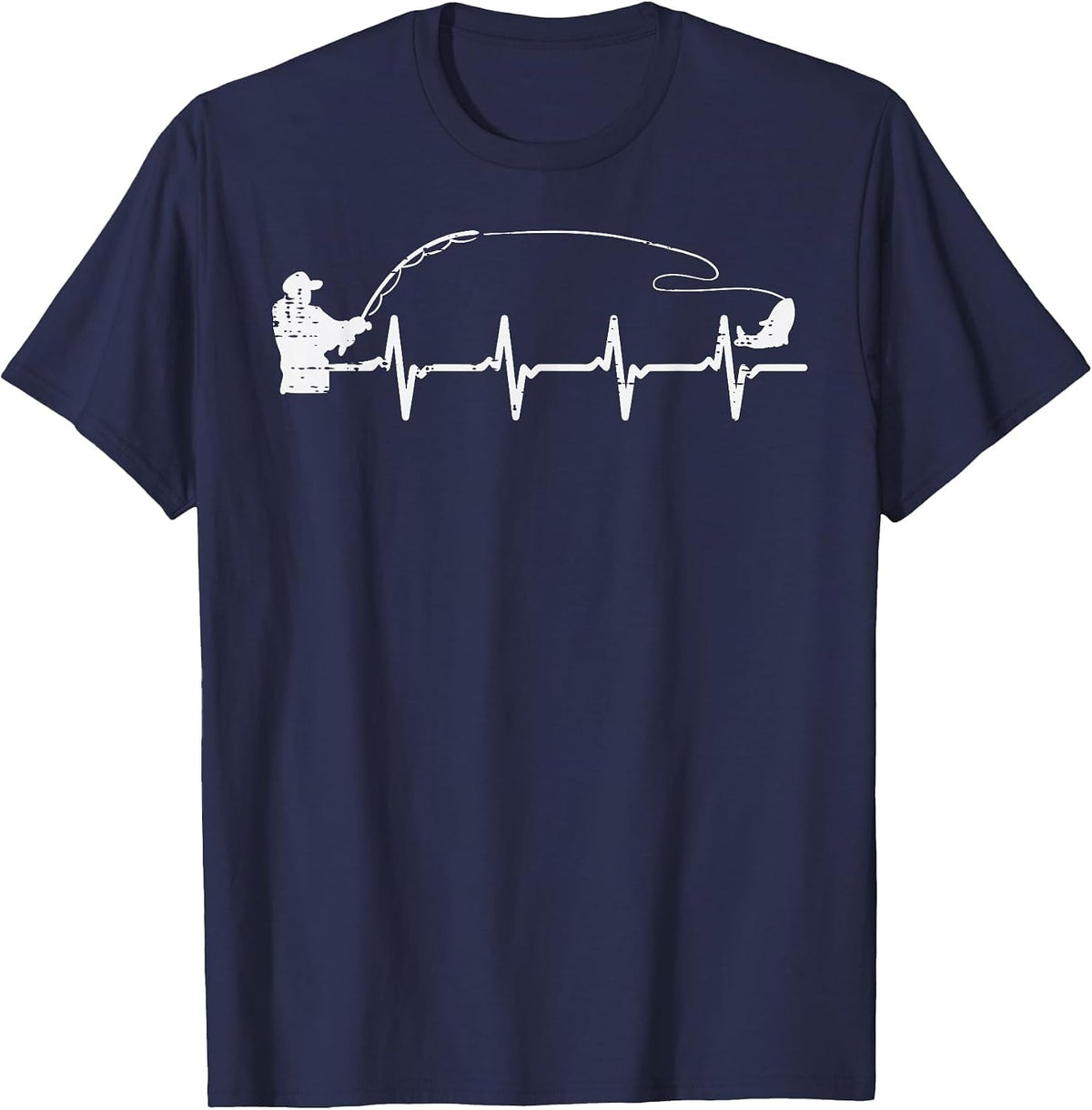 Fisherman Heartbeat Fishing Angler Men Boys Kids Women Youth T-Shirt - Navy Blue