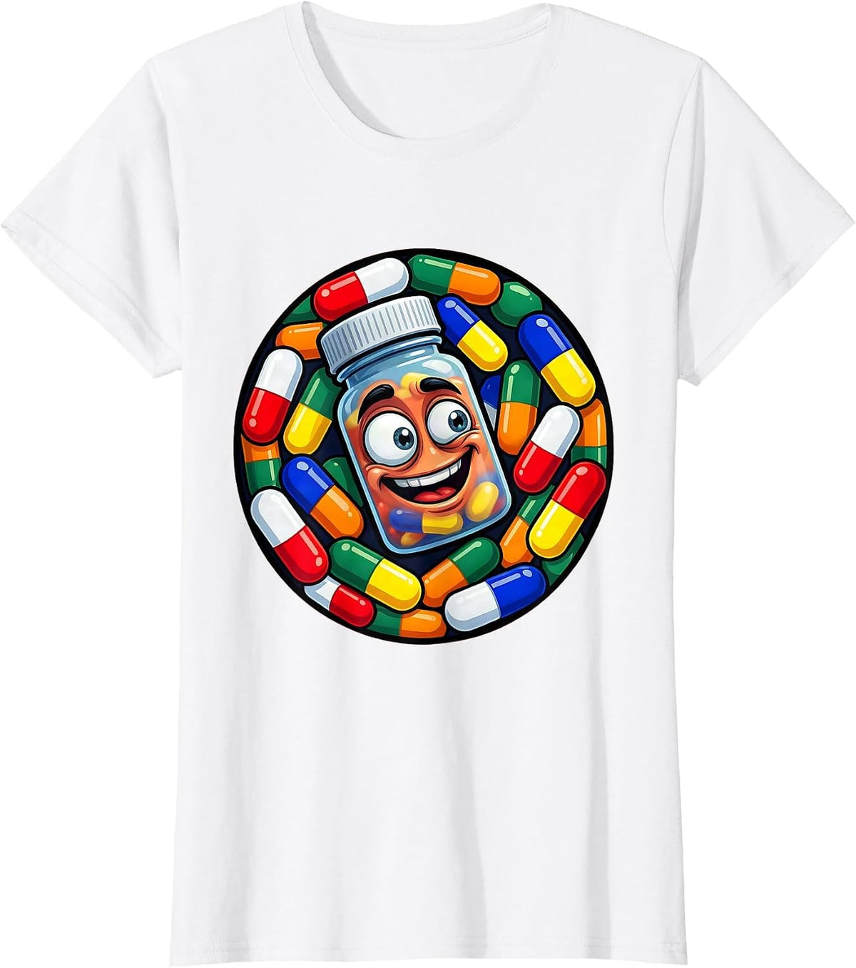 Women's School Nurse Pill Bottle Spilling Capsules Graphic T-Shirt - White