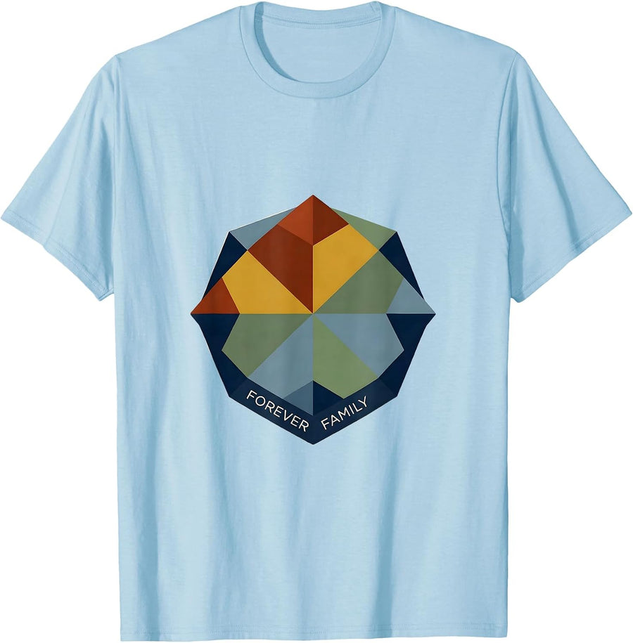 Men's Forever Family Quilt Block Patchwork Adoption Finalization T-Shirt - Baby Blue