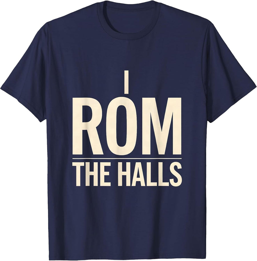 I ROM The Halls Funny Physical Therapy Christmas PT Gift T-Shirt - Navy Blue