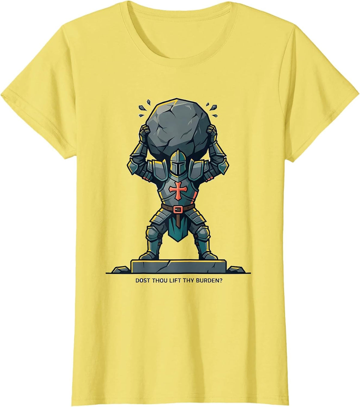 Dost Thou Lift Thy Burden Funny Christian Gym Medieval T-Shirt - Lemon Yellow