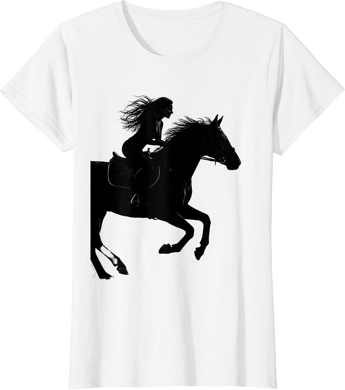 Galloping Horse Rider Full Speed Equestrian Art T-Shirt - White