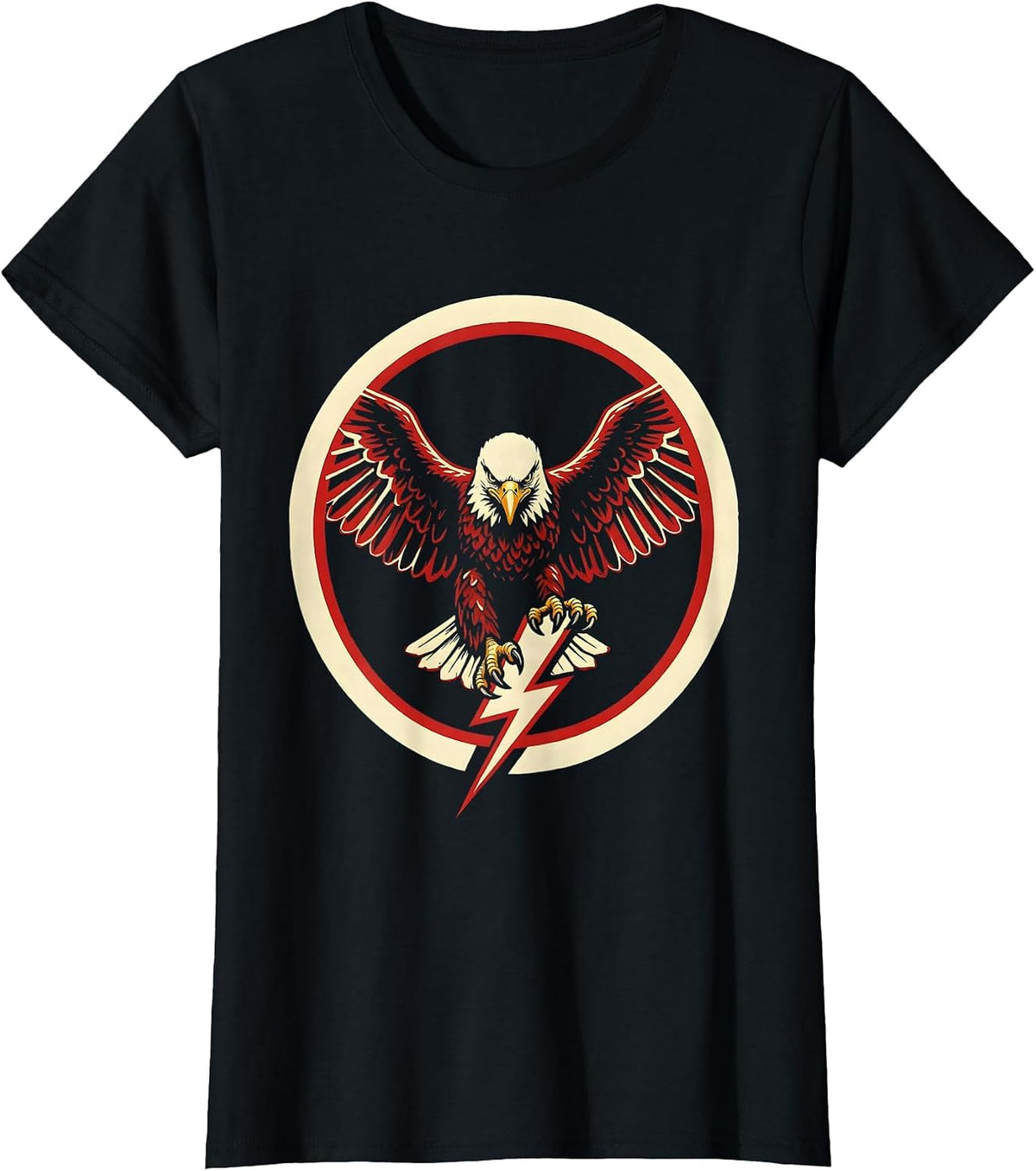 Bald Eagle Lightning Bolt American Power Design T-Shirt - Black
