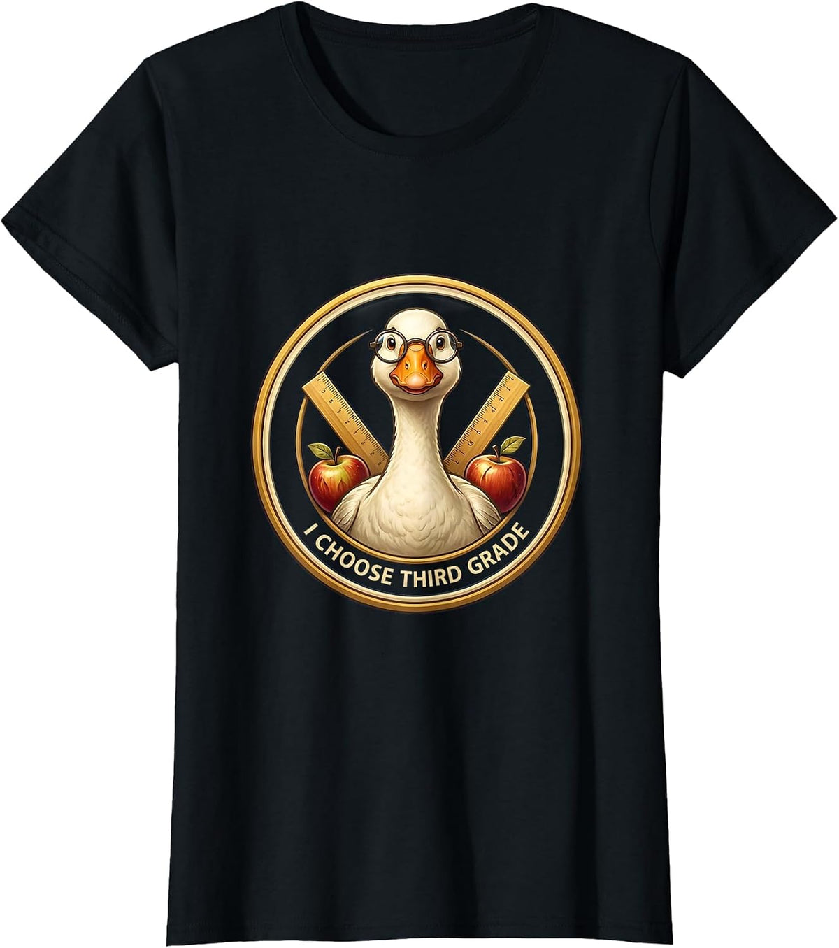 I Choose Third Grade Cute Goose Teacher Back To School T-Shirt - Black