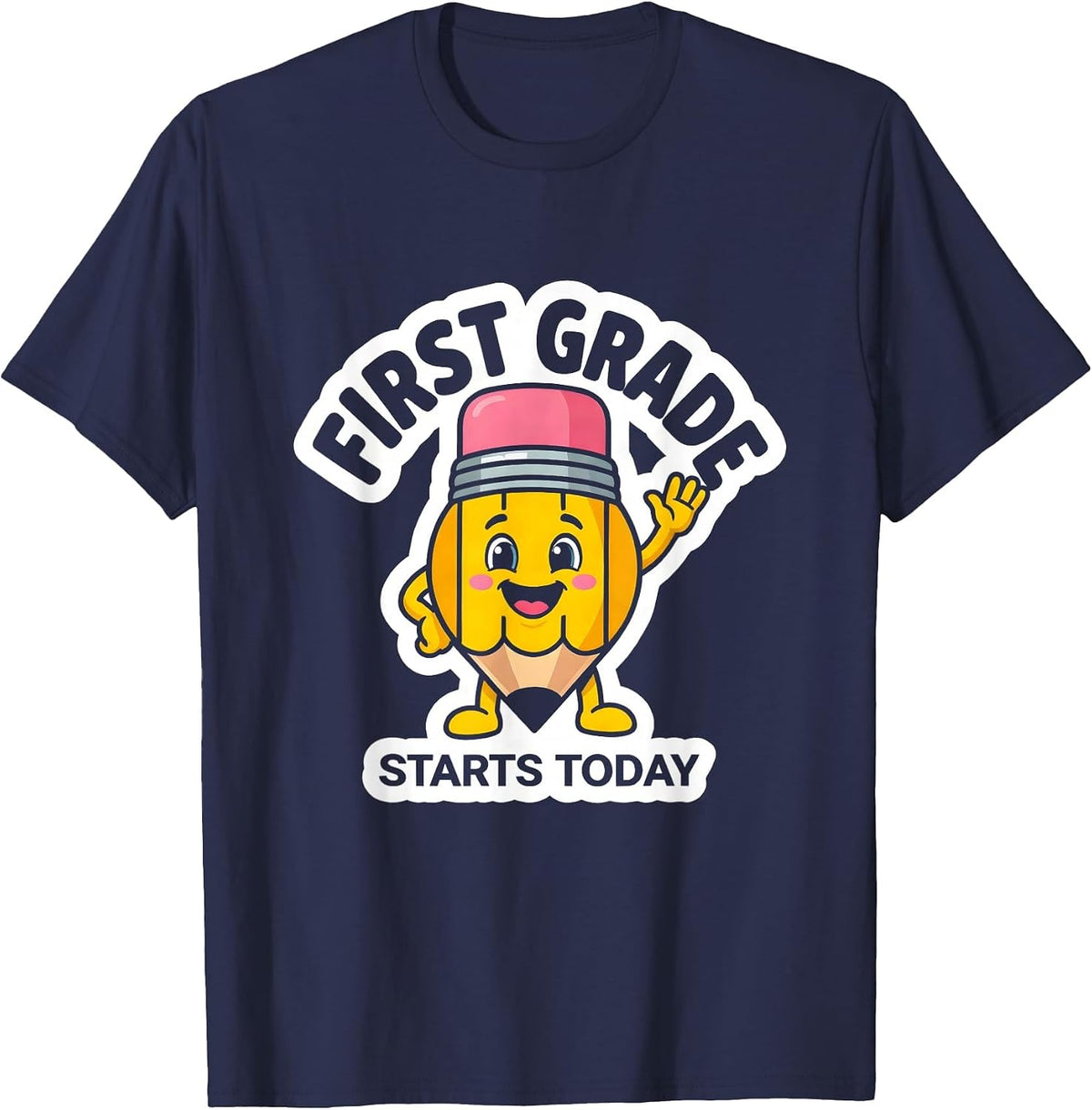 Men's First Grade Starts Today Cute Pencil Back to School Kids T-Shirt - Navy Blue