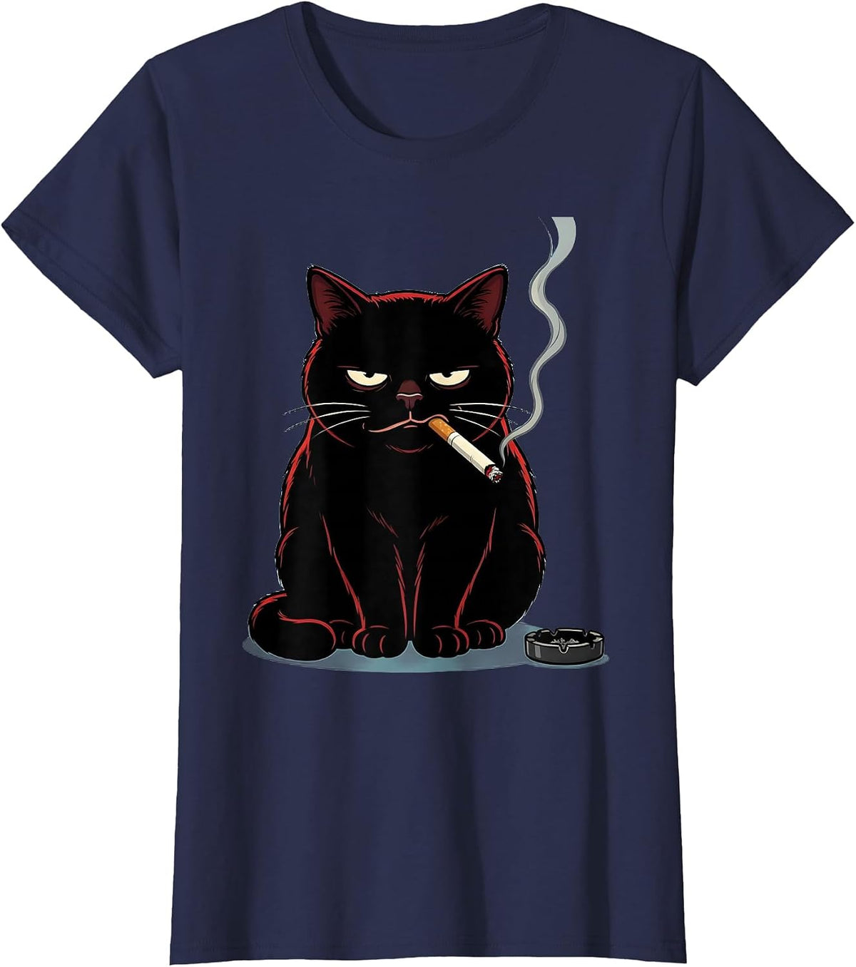 Women's Smoking Cat Meme Funny Cigarette Kitten Crude Humor T-Shirt - Navy Blue