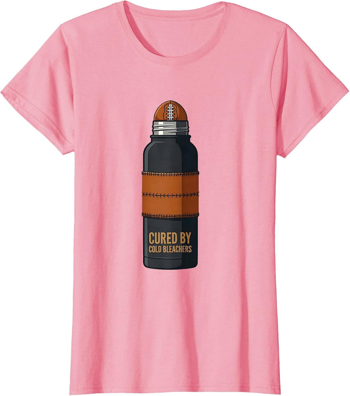 Women's Cured By Cold Bleachers Funny Football Mom Game Day T-Shirt - Pink