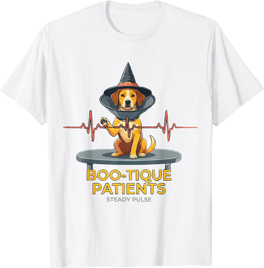 Boo-tique Patients Steady Pulse Funny Vet Tech Halloween T-Shirt - White