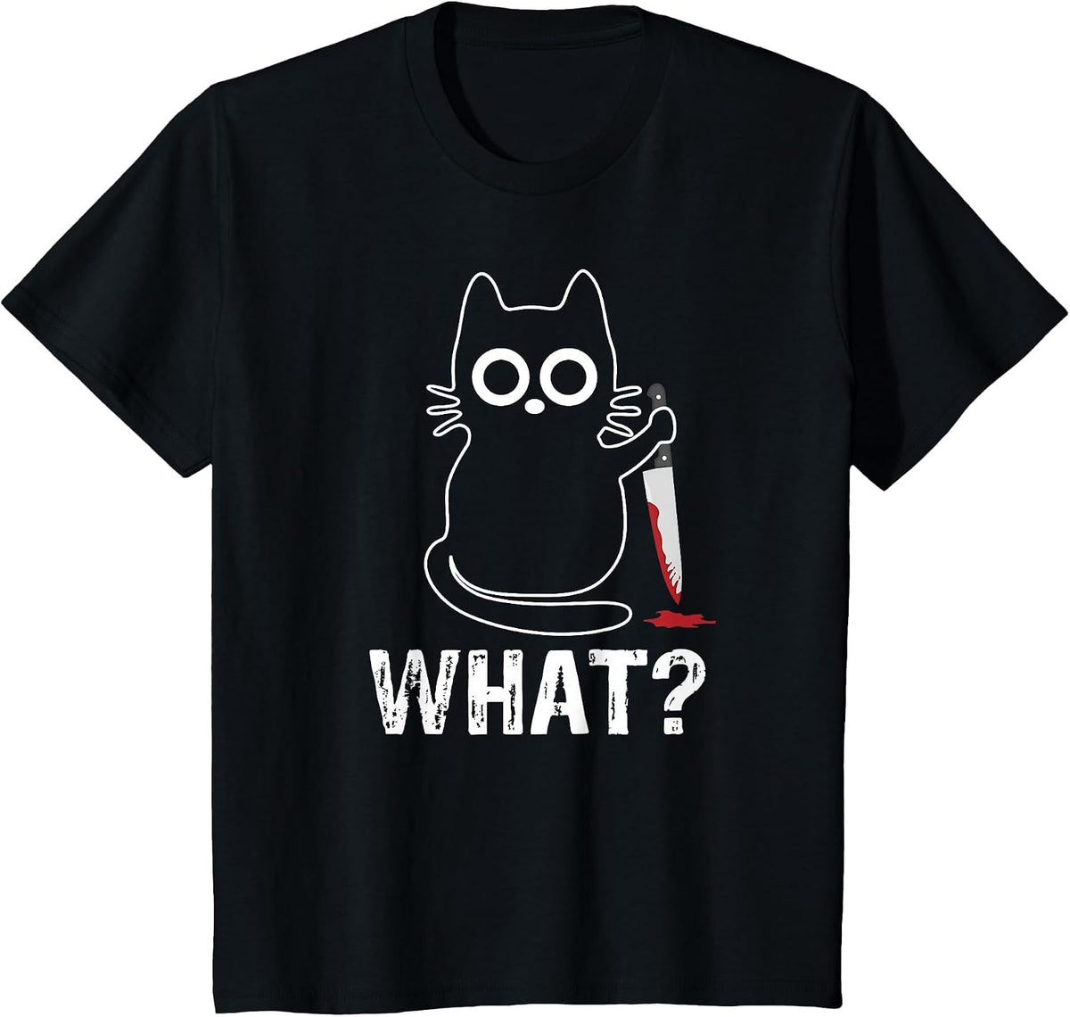 What? - Funny Cat with Knife Graphic Design T-Shirt - Black