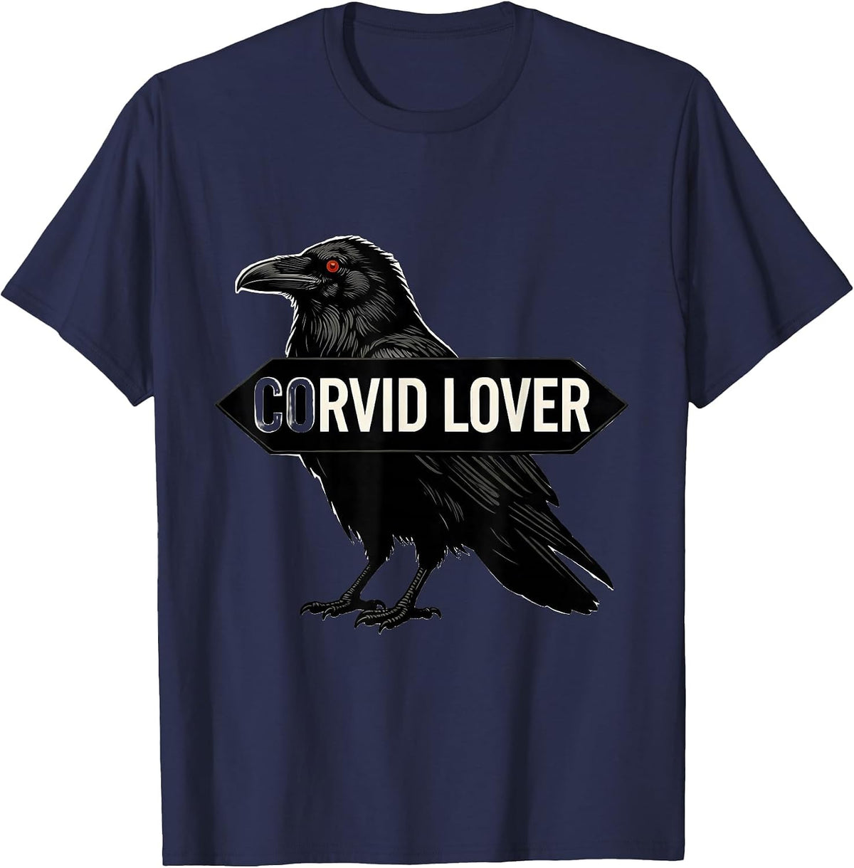 Men's Corvid Lover Minimalist Raven Silhouette Gothic Bird Art T-Shirt - Navy Blue
