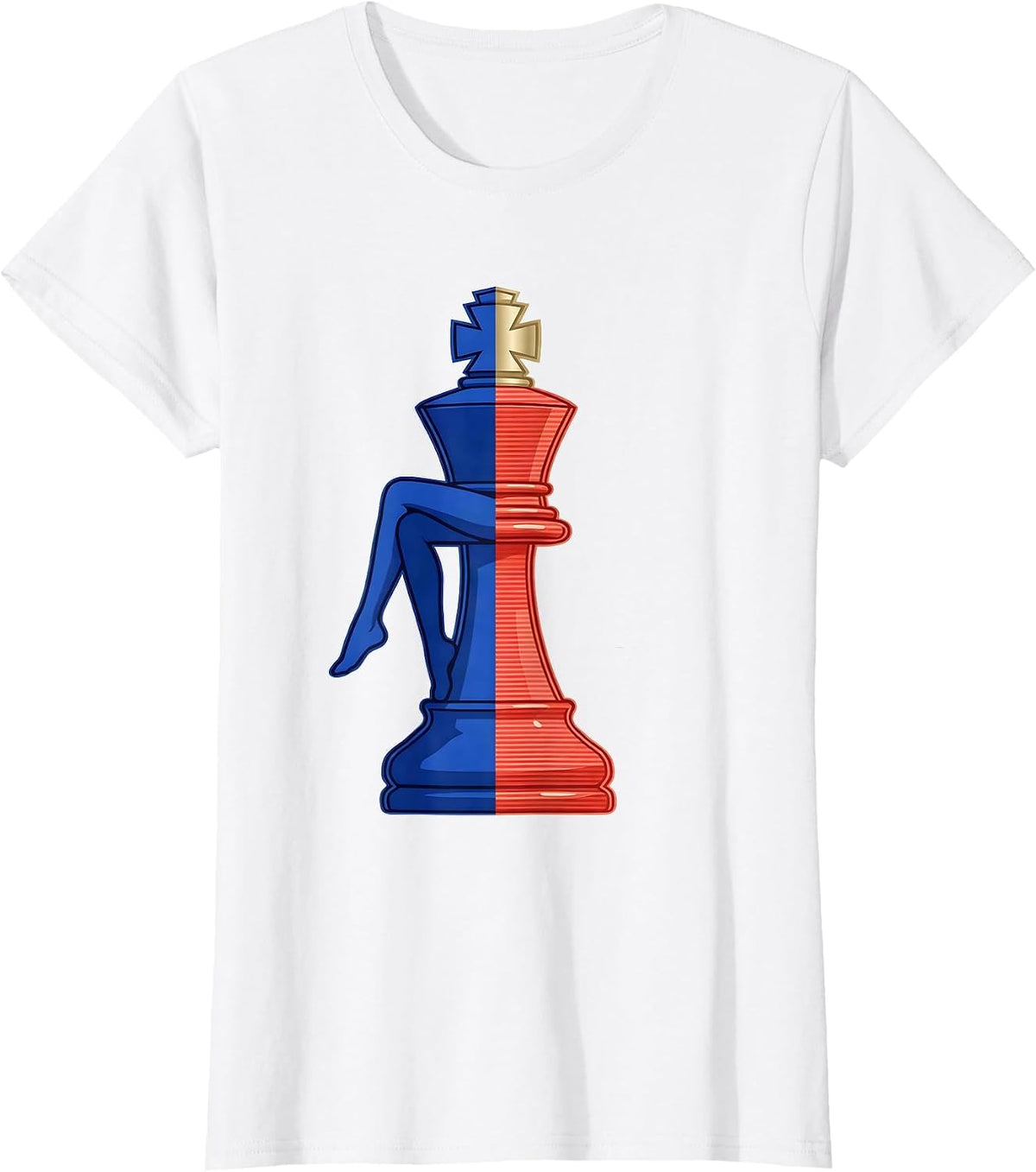 Chess Queen Throne Checkered Graphic Design T-Shirt - White