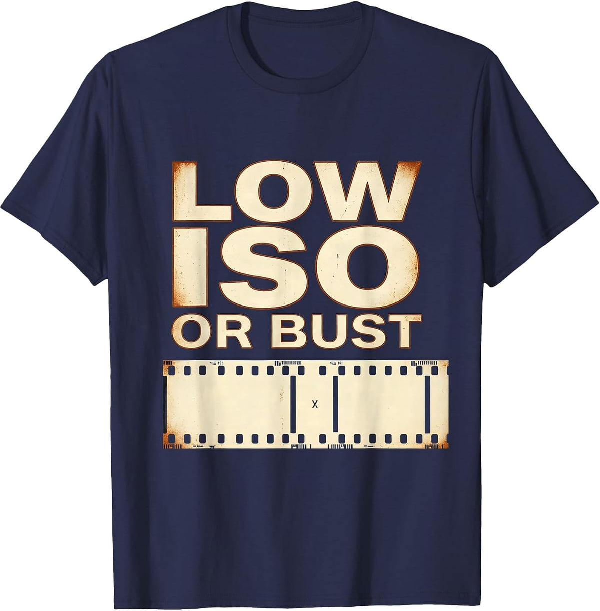 Men's Low ISO Or Bust Vintage Photography Hobbyist Camera Gear T-Shirt - Navy Blue