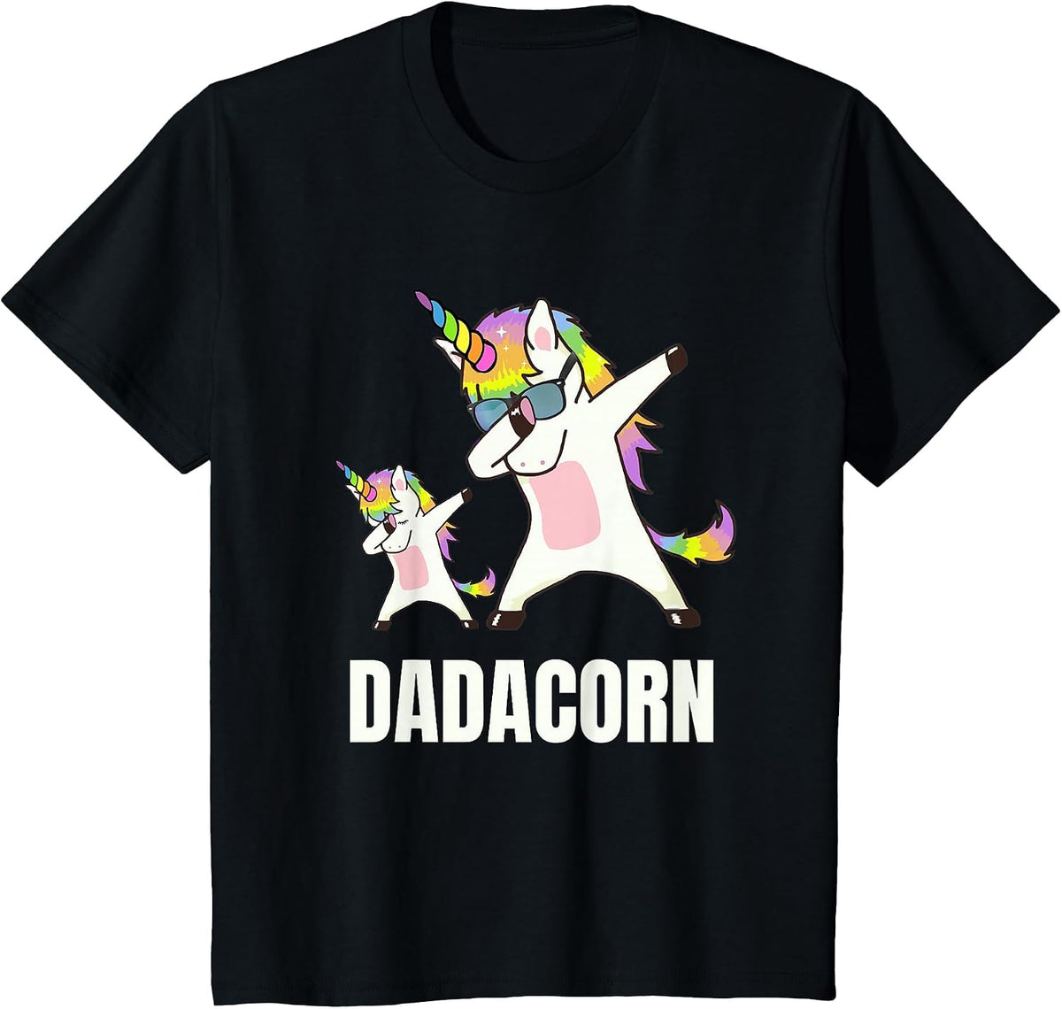 Dadacorn Daddy Unicorn Funny Dabbing Unicorn Dad and Baby T-Shirt - Black