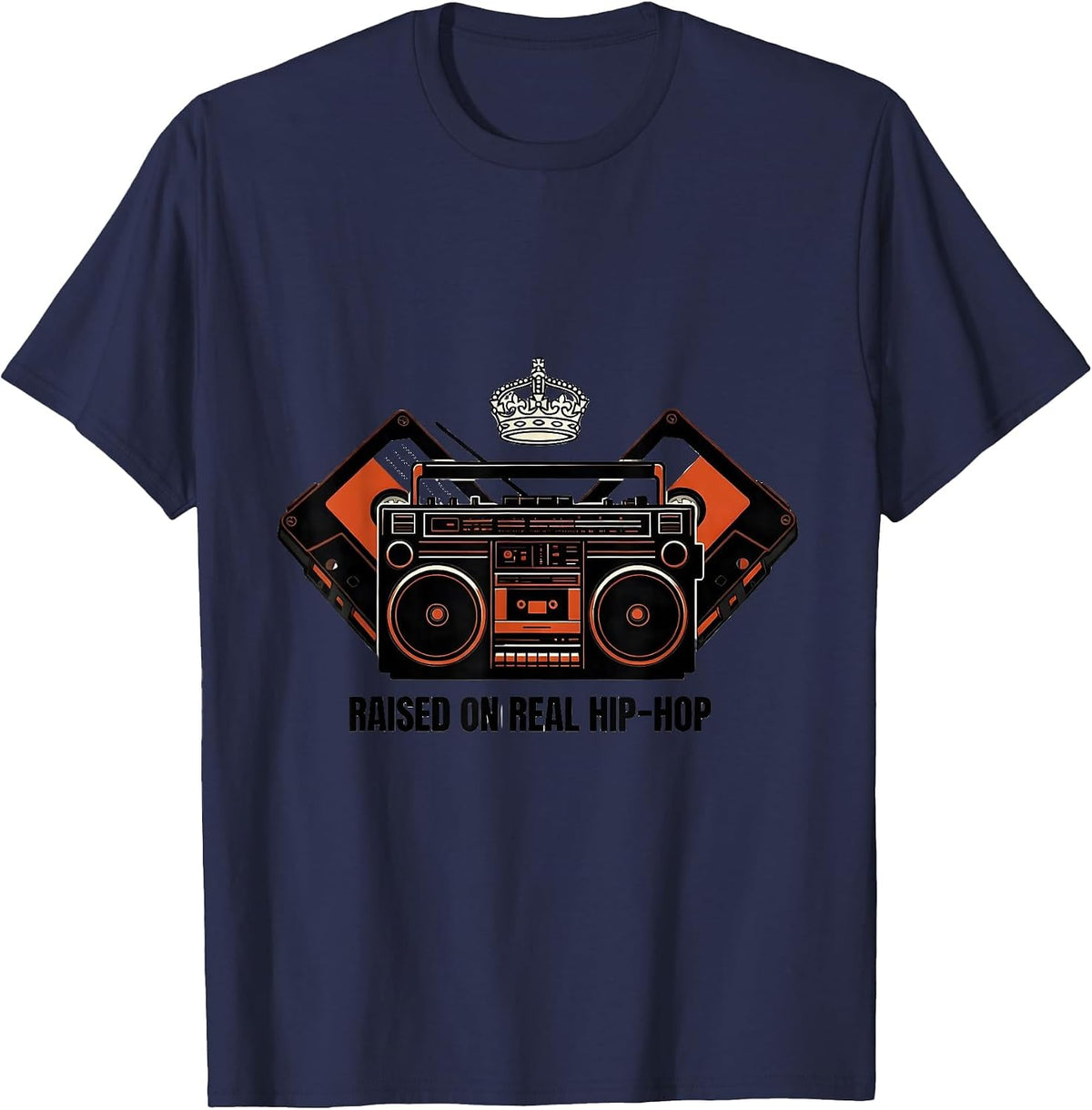 Raised On Real Hip-Hop Vintage Retro OG Rap Music Lover T-Shirt - Navy Blue