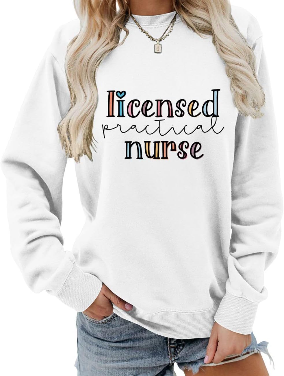 Licensed Practical Nurse Sweatshirt Women Retro LPN Nurse Graphic Crewneck Sweater Graduate Nursing School Shirt - White