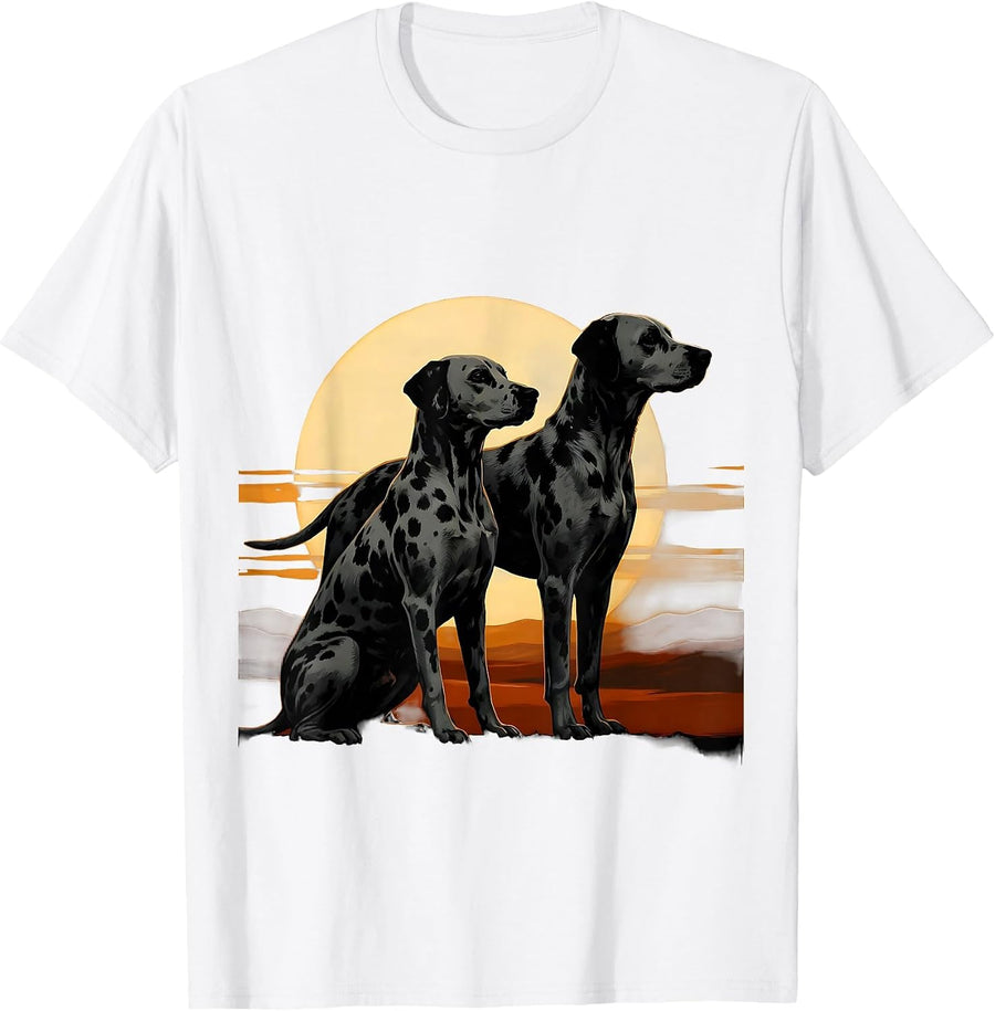 Men's Dalmatian Duo Sunset Silhouette Design T-Shirt - White