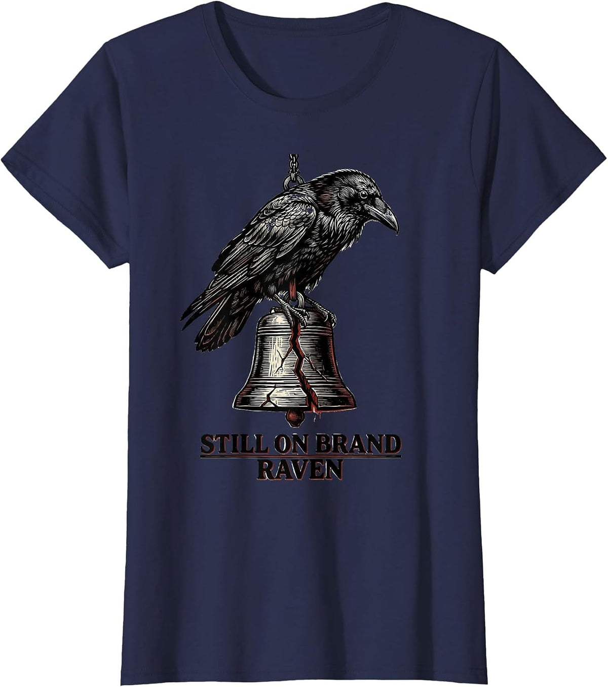 Women's Still On Brand, Raven Gothic Edgar Allan Poe Literary T-Shirt - Navy Blue