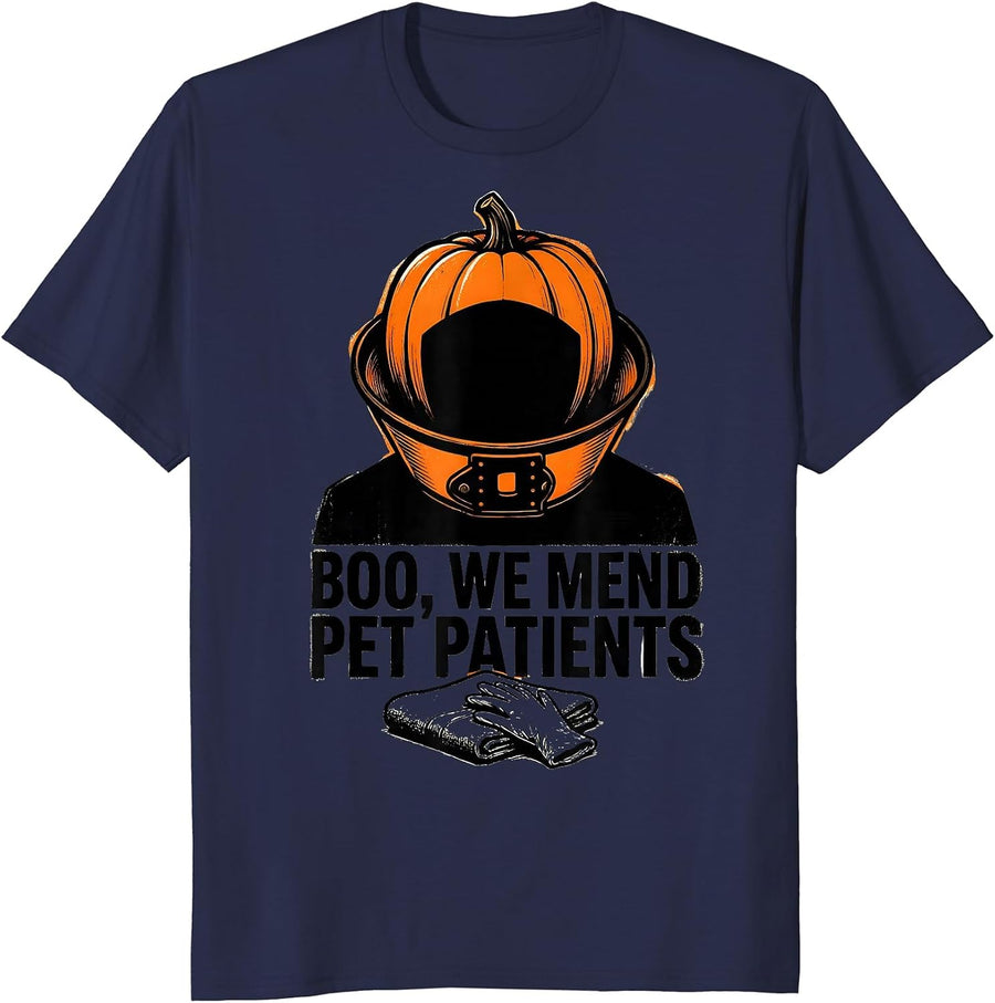 Boo We Mend Pet Patients Funny Vet Tech Halloween Costume T-Shirt - Navy Blue