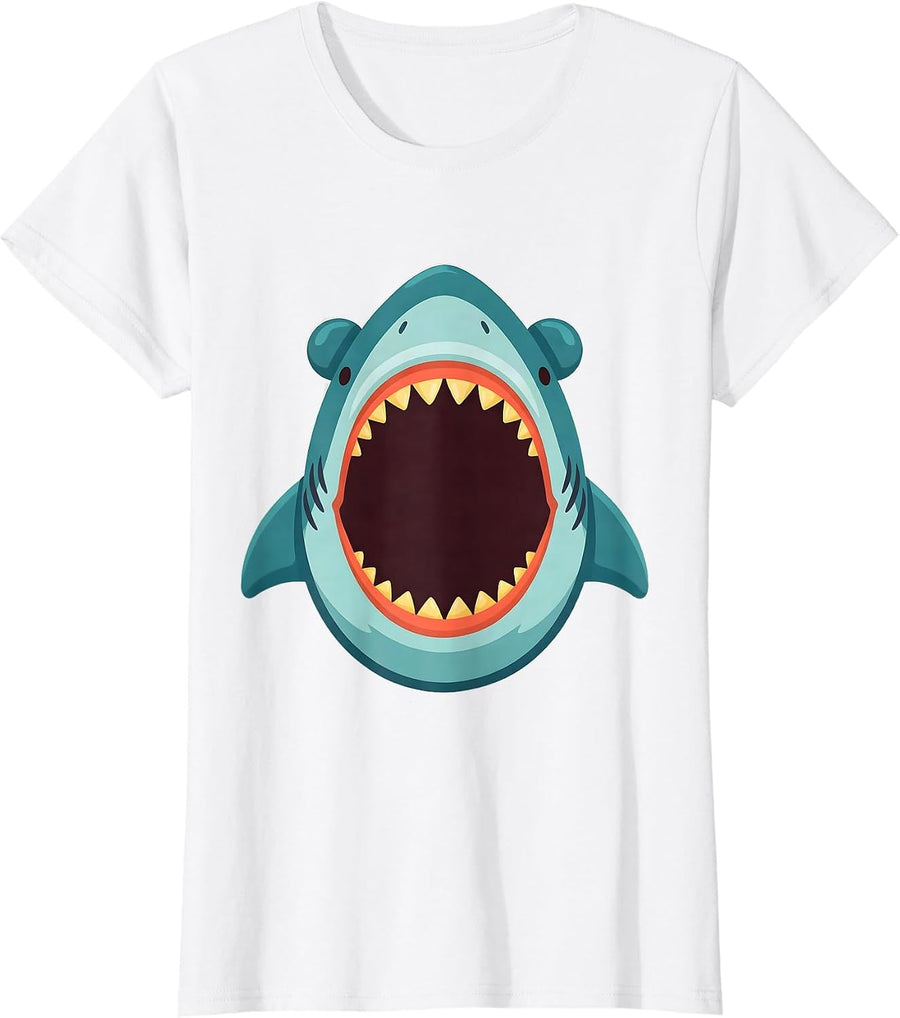 Women's Shark Jaw Collar Flat Vector Halloween Costume T-Shirt - White