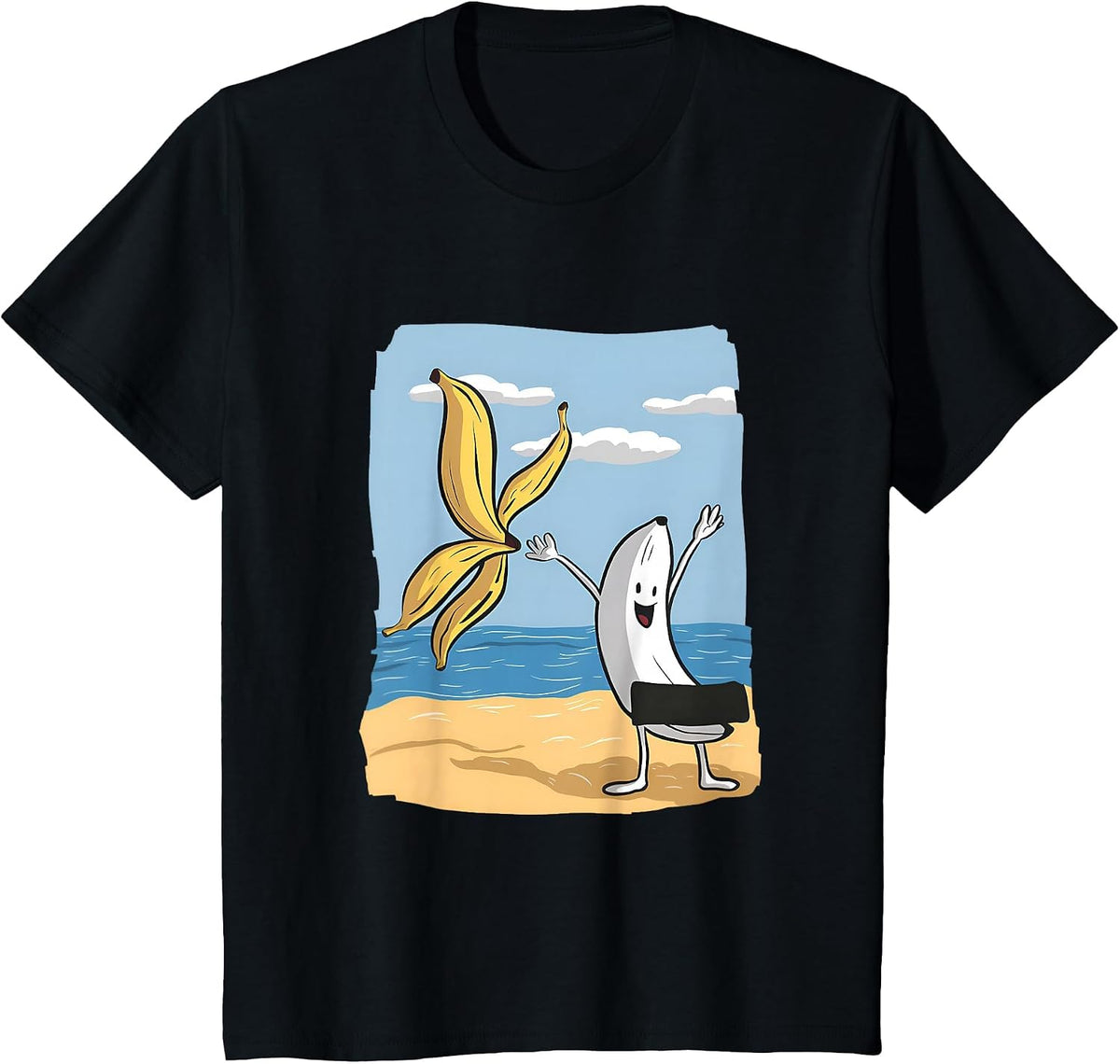 Funny Banana Throwing Off Peel Fathers Day, Birthday, Summer T-Shirt - Black