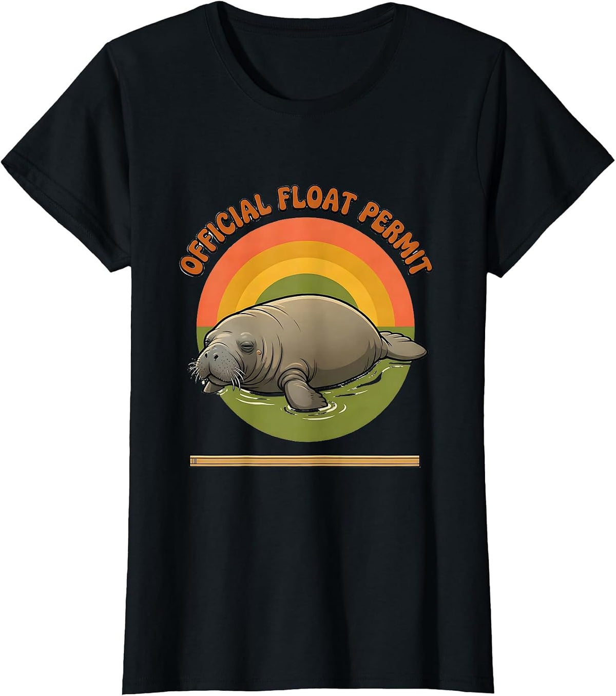Official Float Permit Retro 70s Funny Manatee Sea Cow T-Shirt - Black