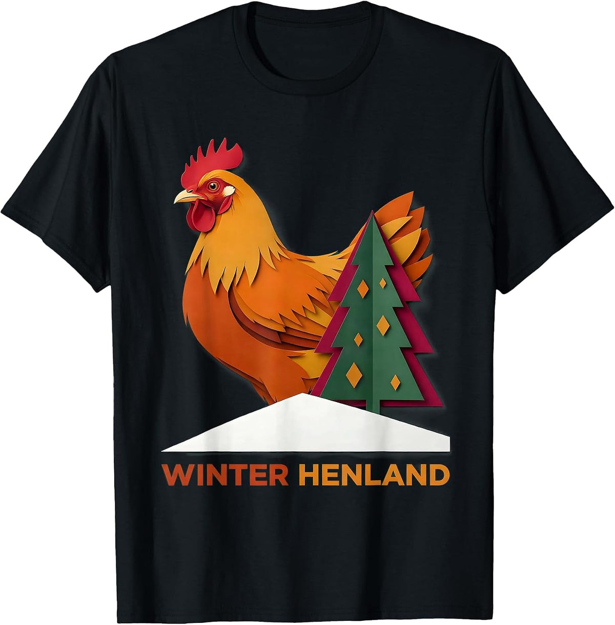 Men's Winter Henland Paper Cutout Funny Chicken Lover Christmas T-Shirt - Black