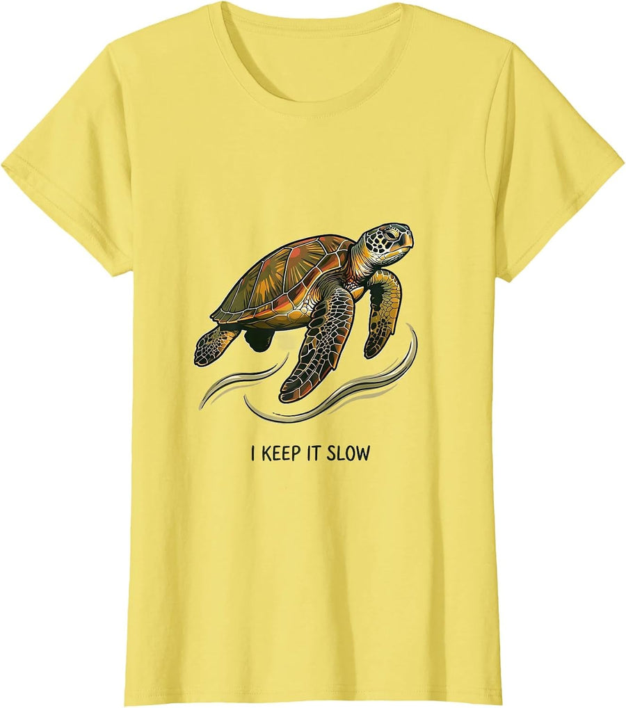 I Keep It Slow Funny Sea Turtle Lover Animal Humor Gift T-Shirt - Lemon Yellow