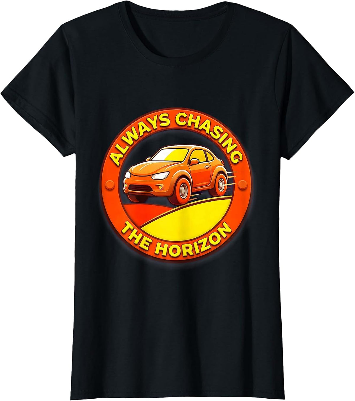 Always Chasing the Horizon Car Graphic Design T-Shirt - Black