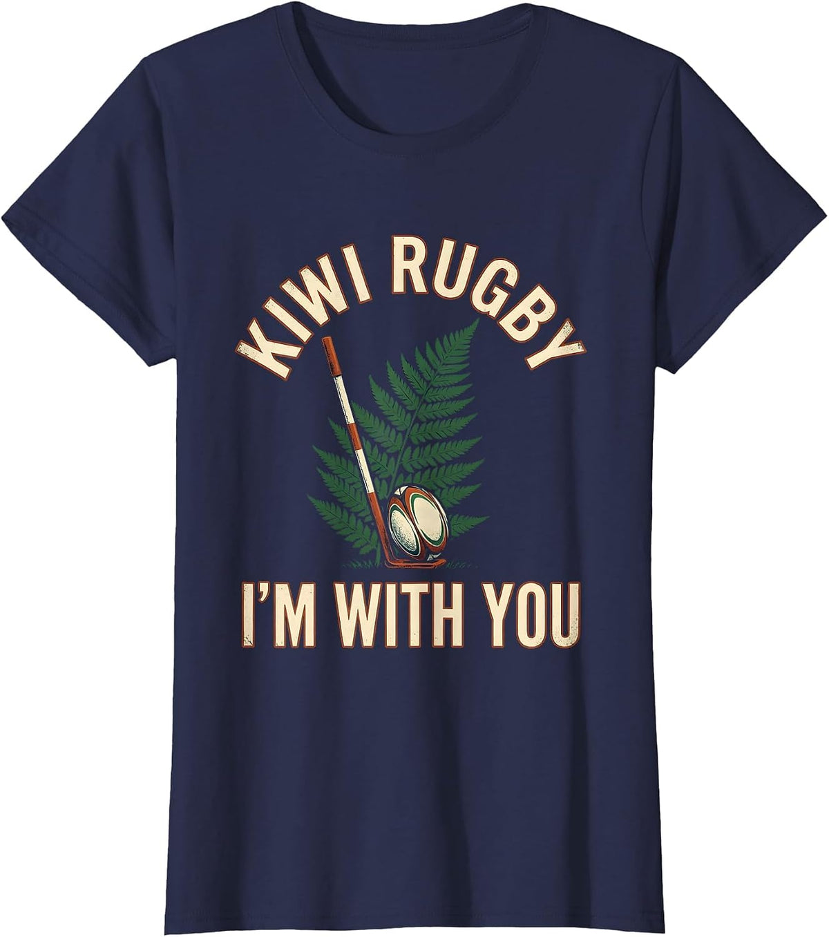Women's Kiwi Rugby, I’m With You Vintage New Zealand Rugby Fan Gift T-Shirt - Navy Blue