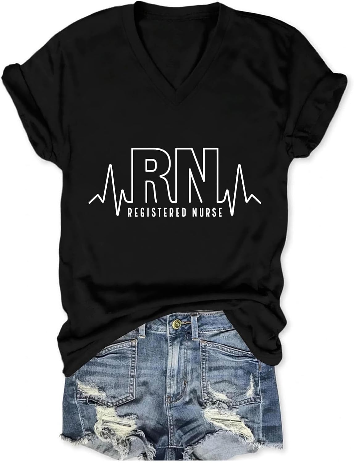 Nurse Shirts for Womens RN Registered Nurse T-Shirt Nurse Life Tshirts School Nursing Tops Casual Summer V Neck Tees - Black