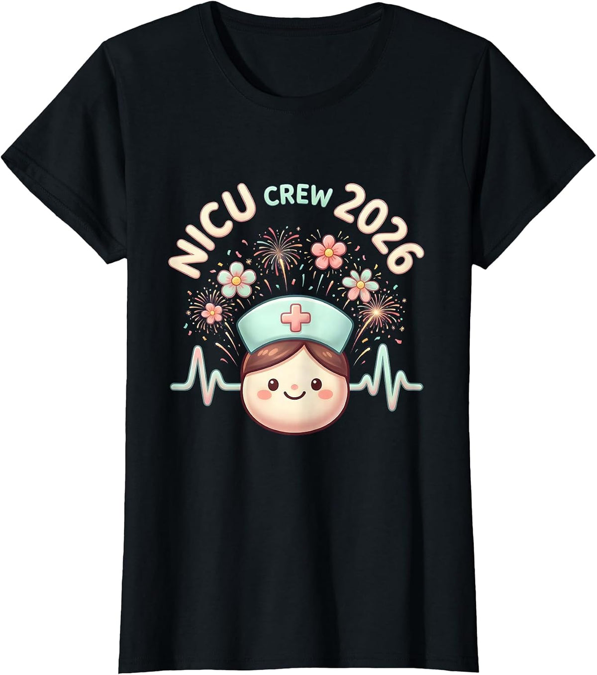 Women's NICU Crew 2026 Cute Kawaii Nurse New Year Eve Party T-Shirt - Black