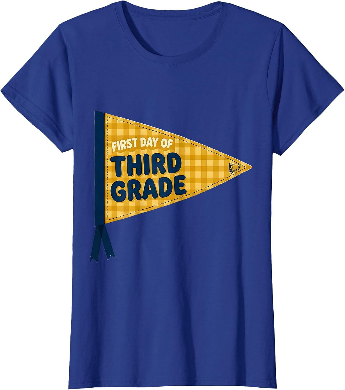 Women's First Day of Third Grade Preppy Pennant Back to School T-Shirt - Royal Blue