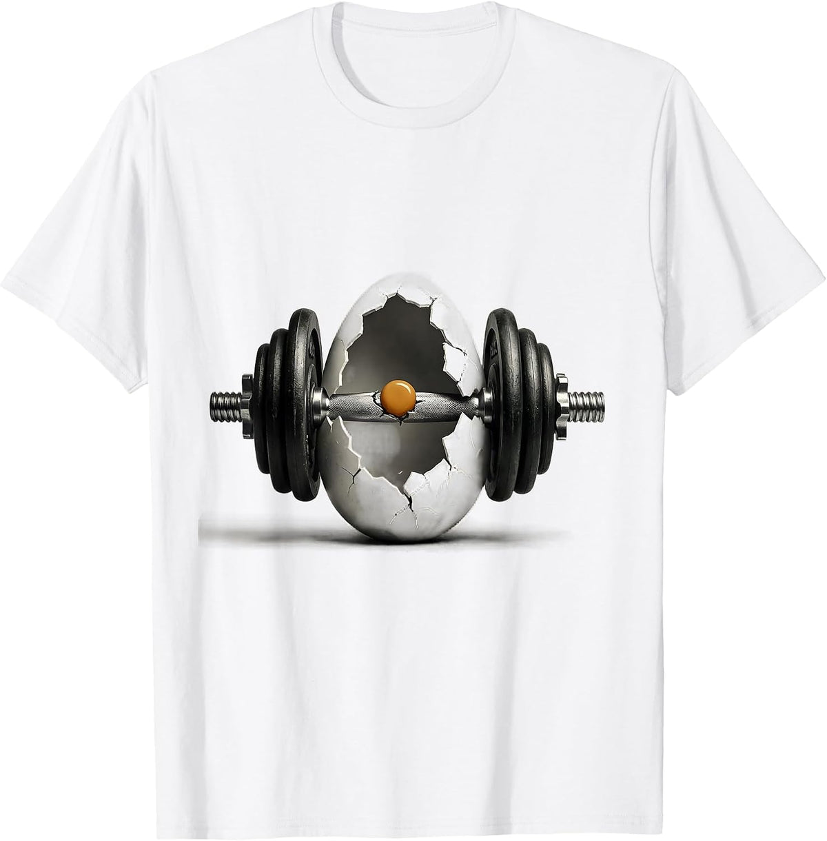 Men's Dumbbell Cracking Open Like an Egg Fitness Art T-Shirt - White