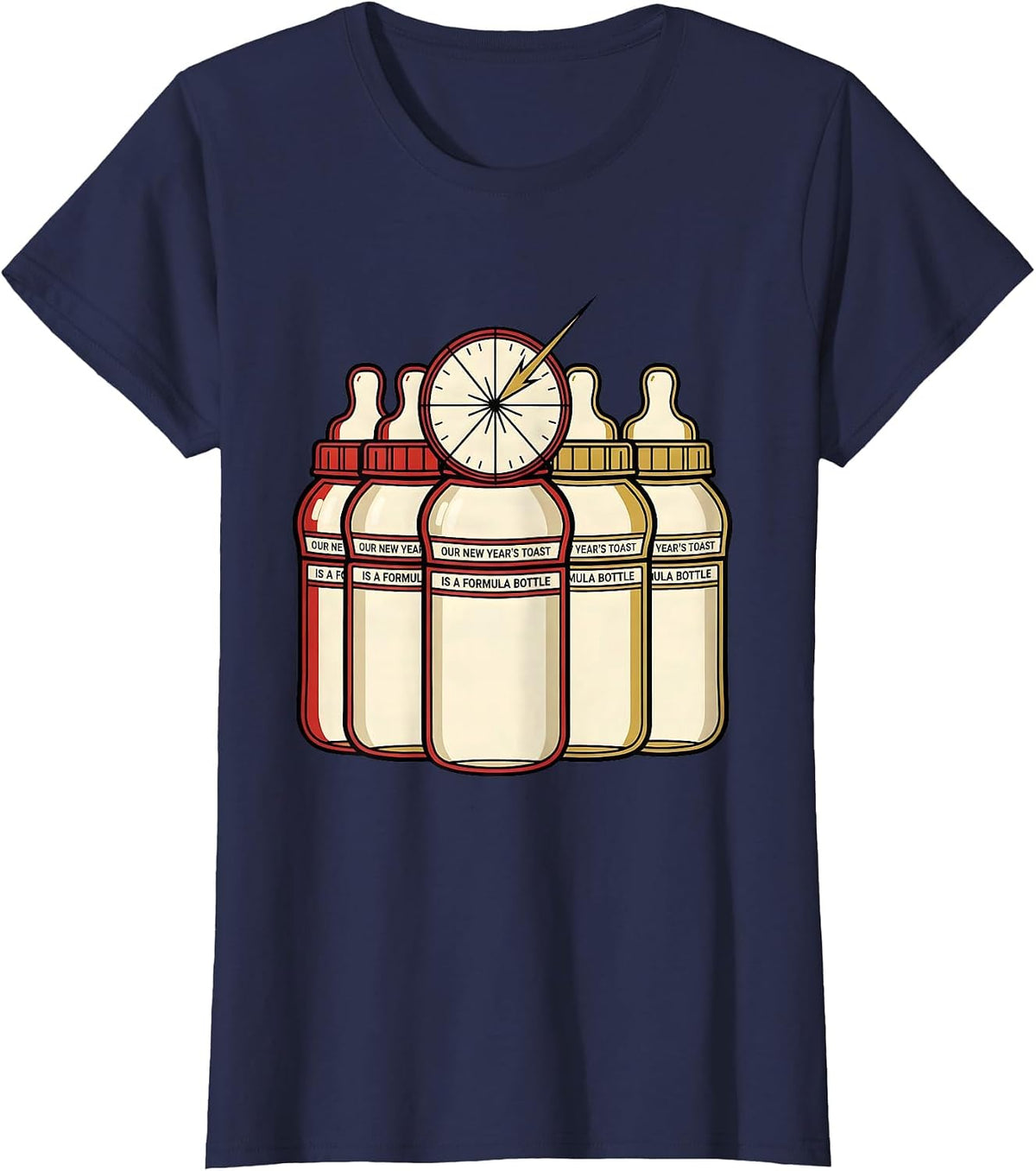 Women's Our New Year's Toast Is A Formula Bottle Nurse Crew T-Shirt - Navy Blue