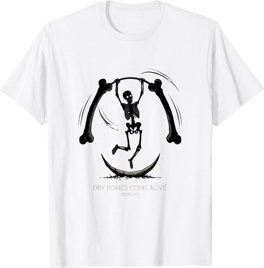 Men's Dry Bones Come Alive Ezekiel 37:5 Christian Skeleton Humor T-Shirt - White
