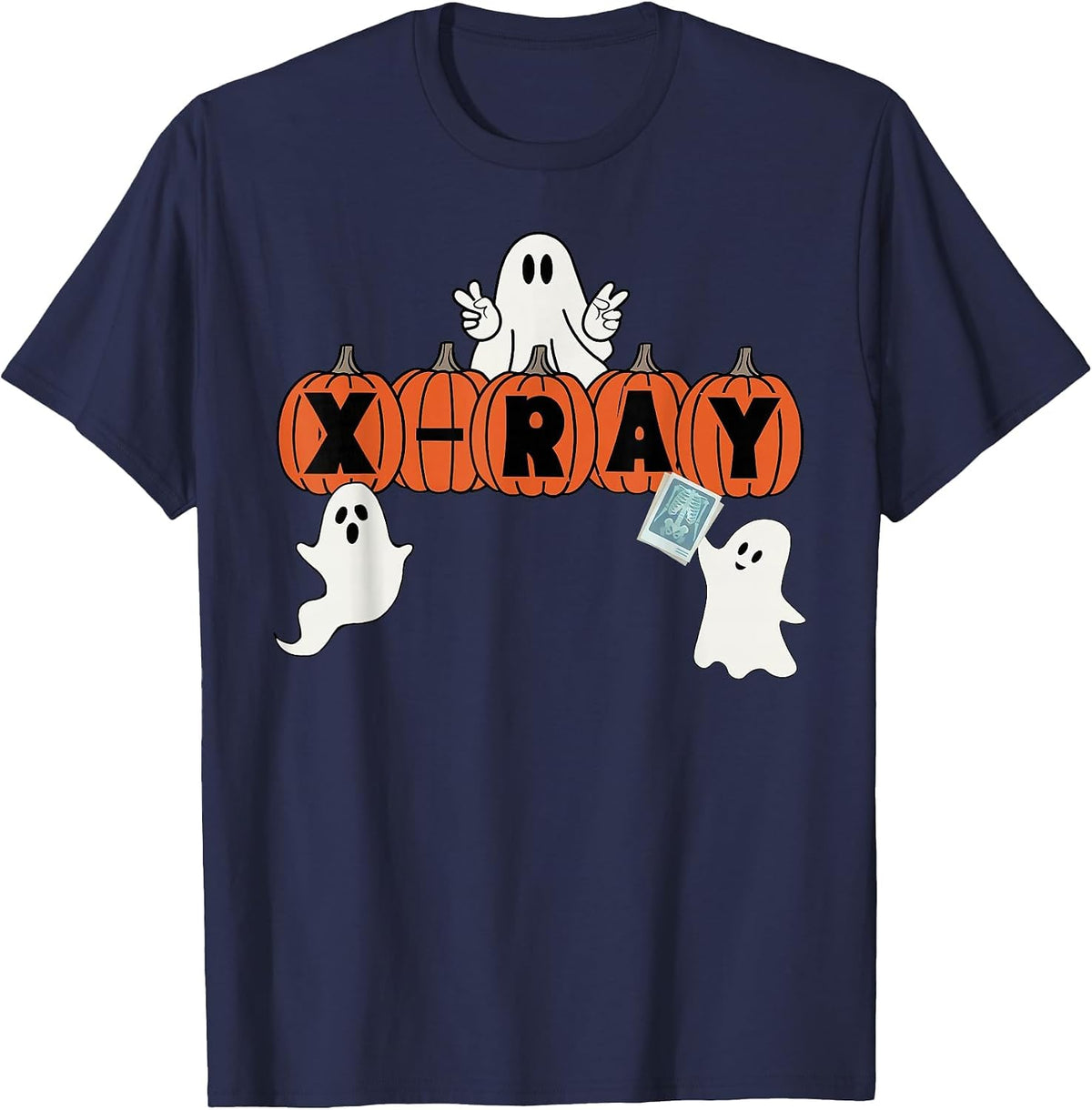 Funny X-Ray Tech Halloween Pumpkins Ghost Radiology Tech T-Shirt - Navy Blue