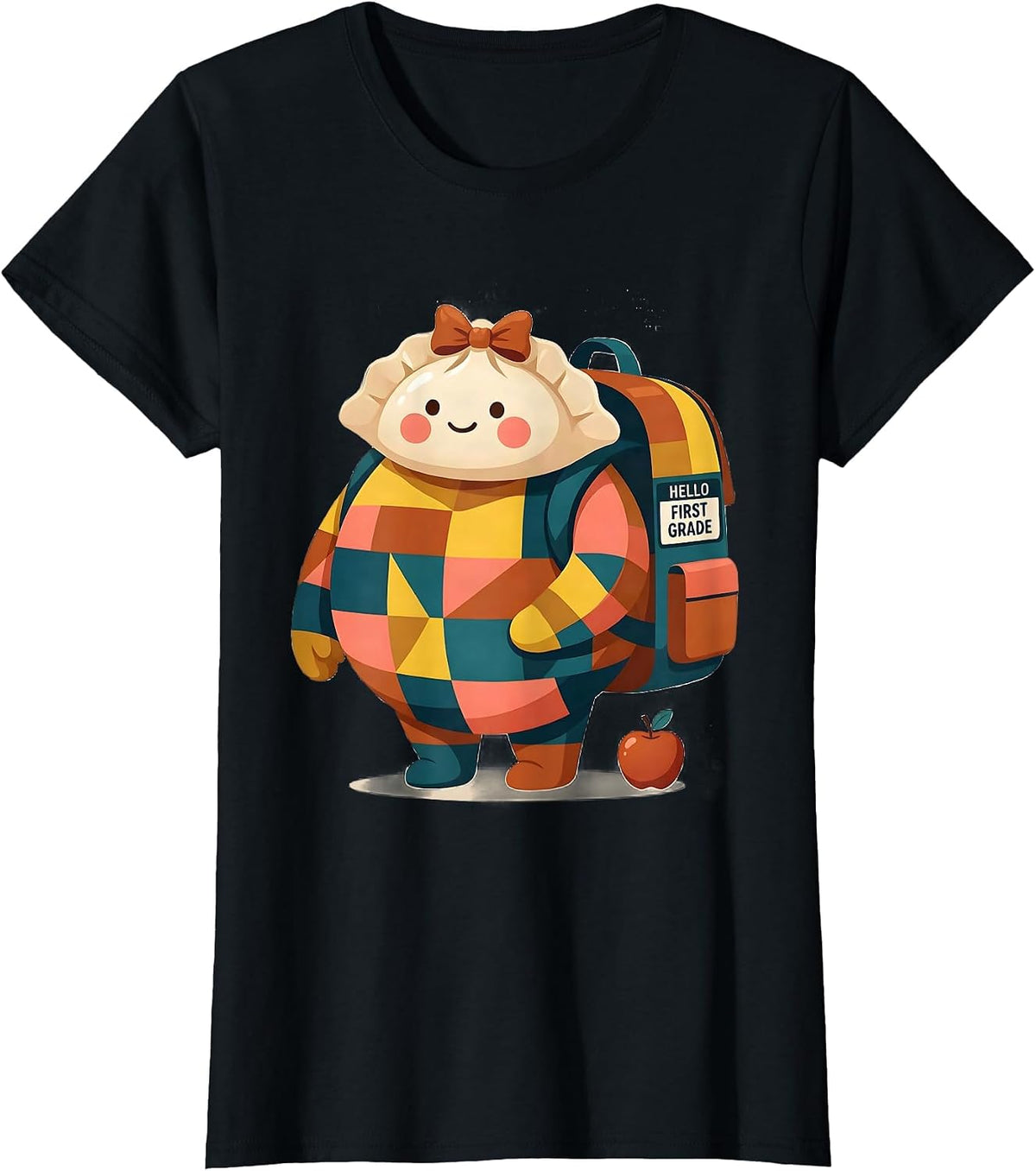 Women's Hello First Grade Cute Dumpling Back to School Girl Teacher T-Shirt - Black
