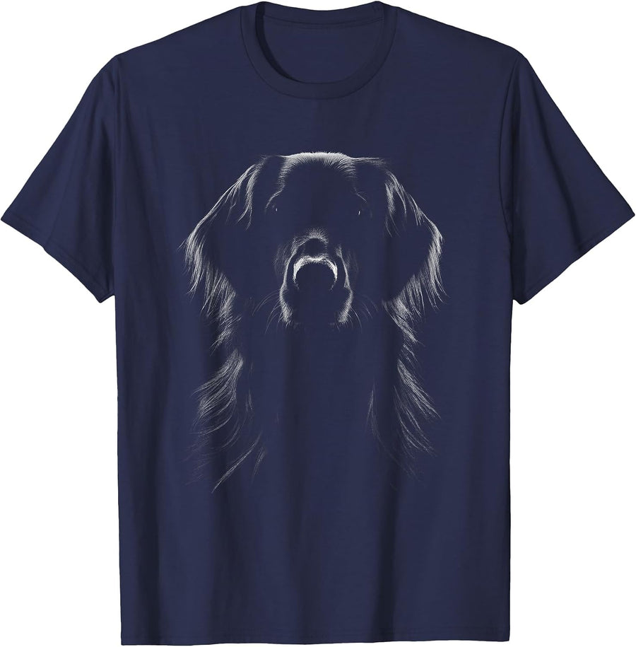 Flat-Coated Retriever Dog Face Art Design T-Shirt - Navy Blue
