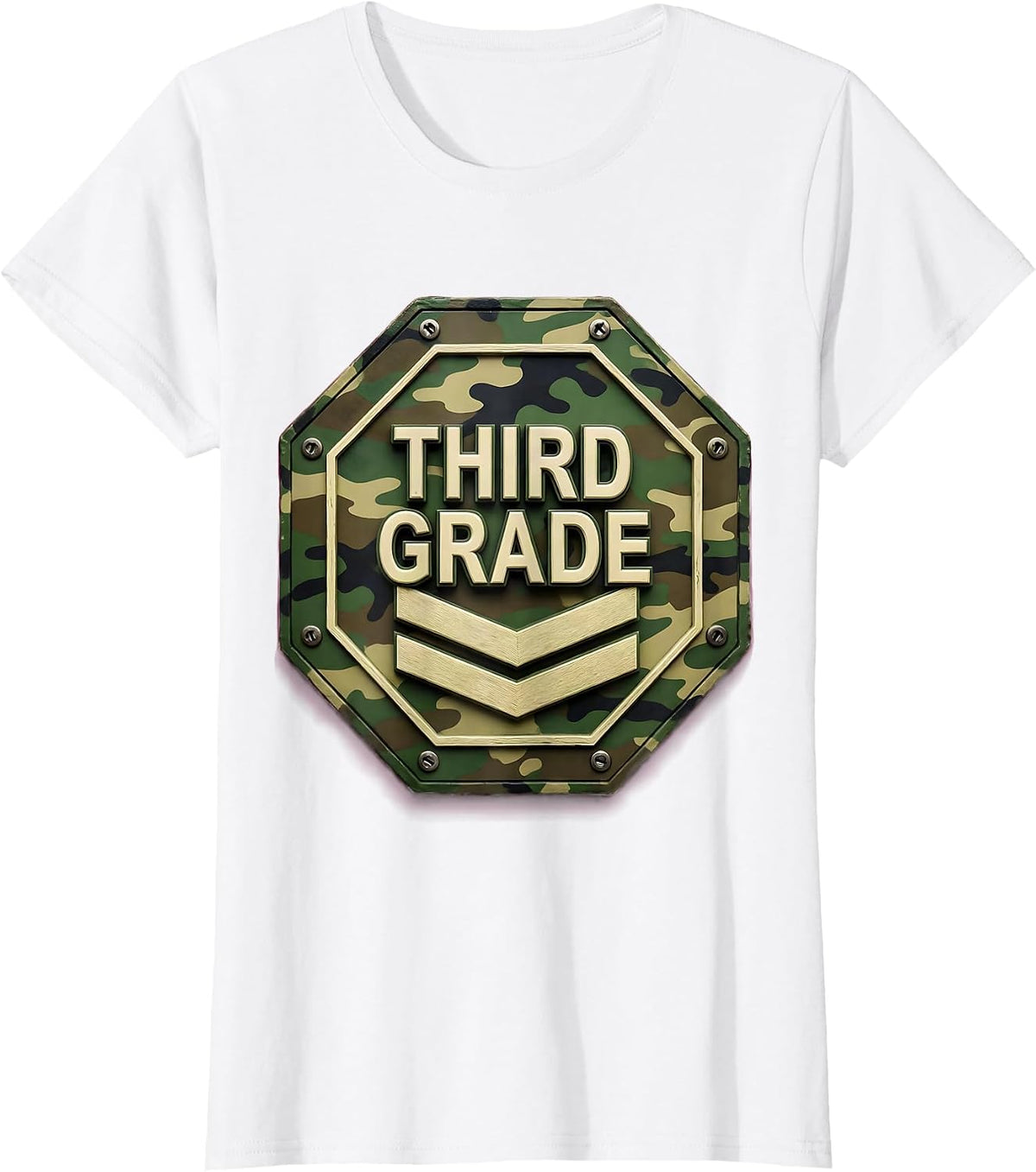 Third Grade Octagonal Camo Rank Plate Back To School Boy T-Shirt - White