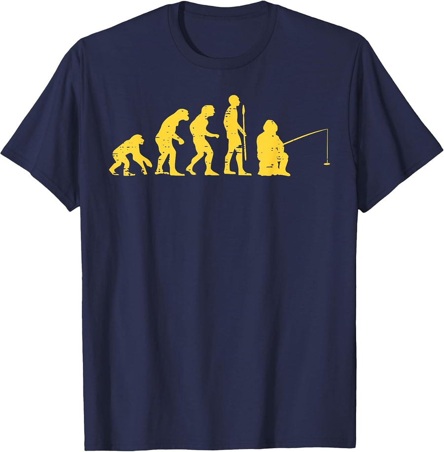 Human Evolution Fishing Funny Fisherman Men Women Kids Youth T-Shirt - Navy Blue