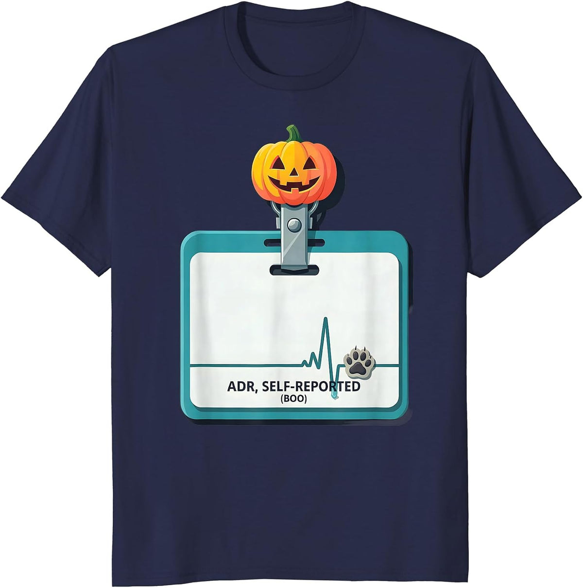 Men's ADR Self-Reported Boo Funny Vet Tech Halloween Clinic Crew T-Shirt - Navy Blue