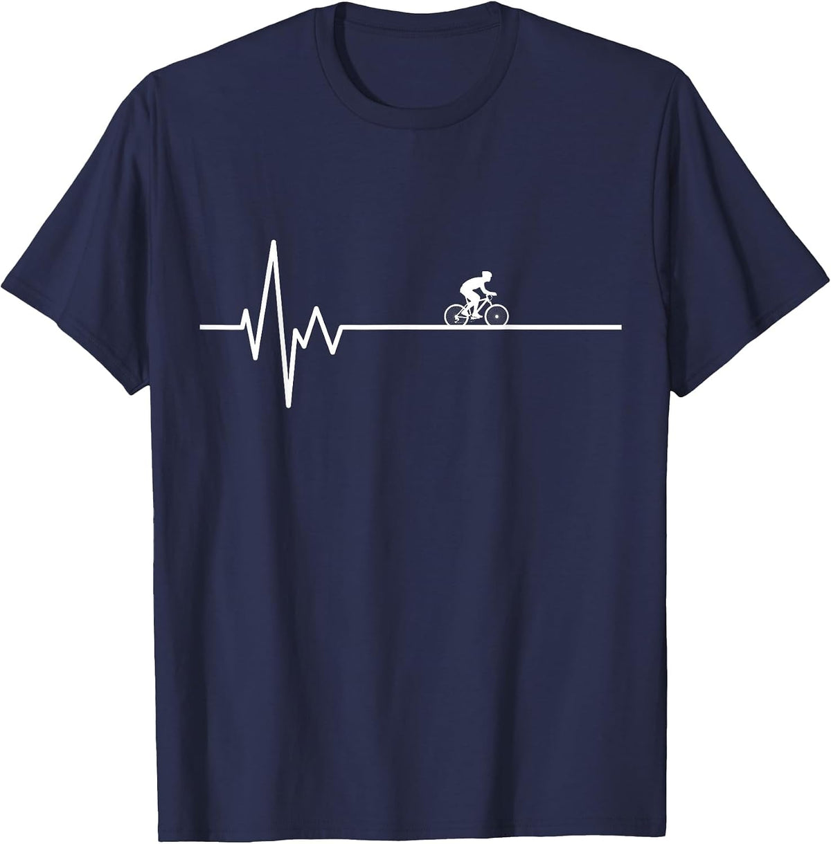 Bike Motif Bicycle Cyclist ECG Heartbeat Bicycle T-Shirt - Navy Blue