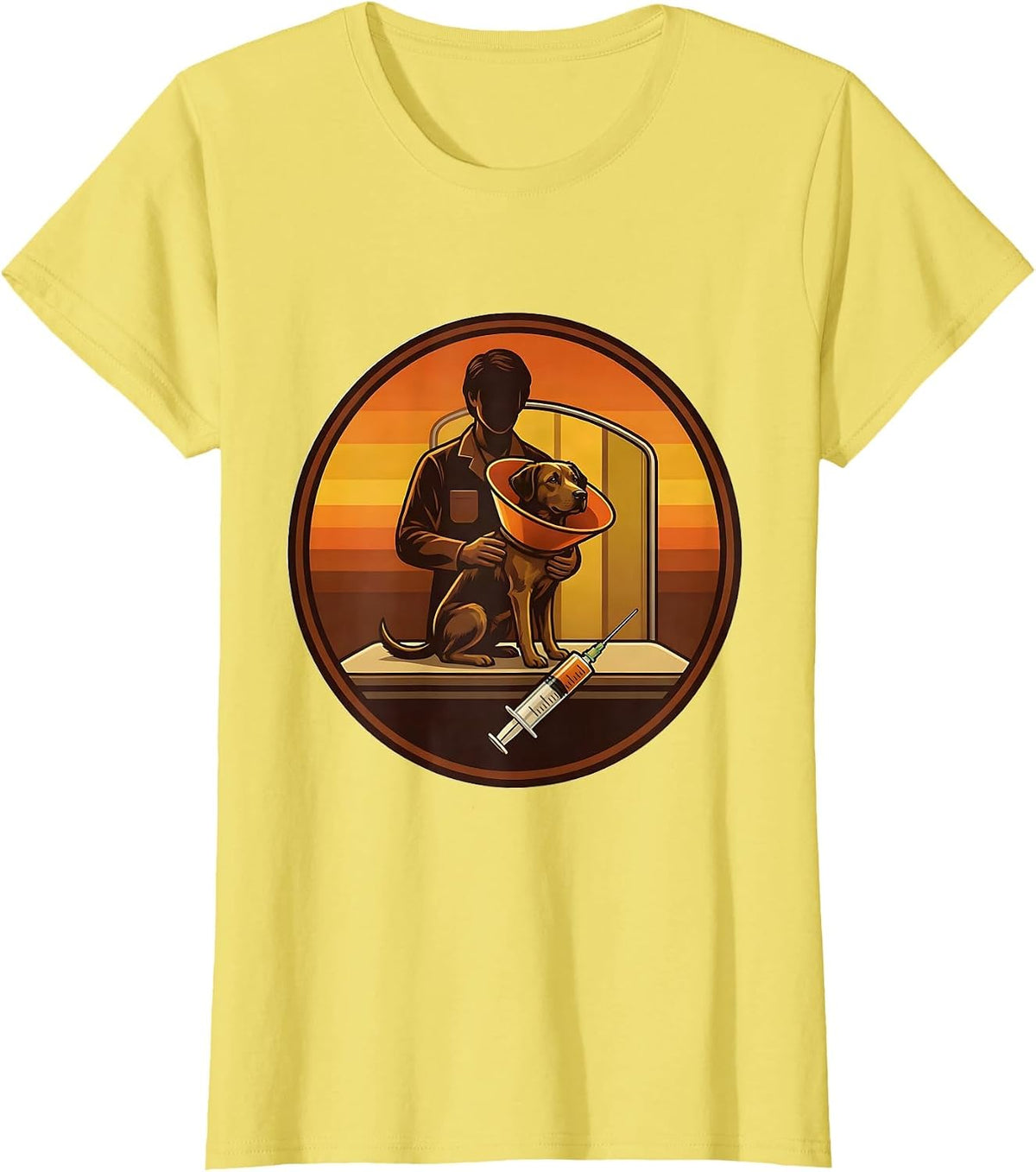 Women's Vet Tech Humor Retro 70s Veterinary Clinic Staff T-Shirt - Lemon Yellow