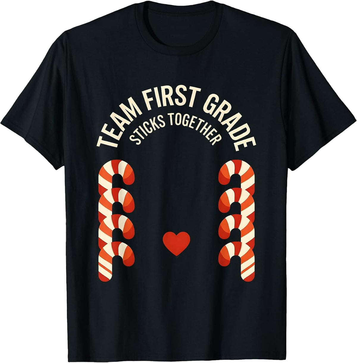 Men's Team First Grade Sticks Together Christmas Candy Cane T-Shirt - Black